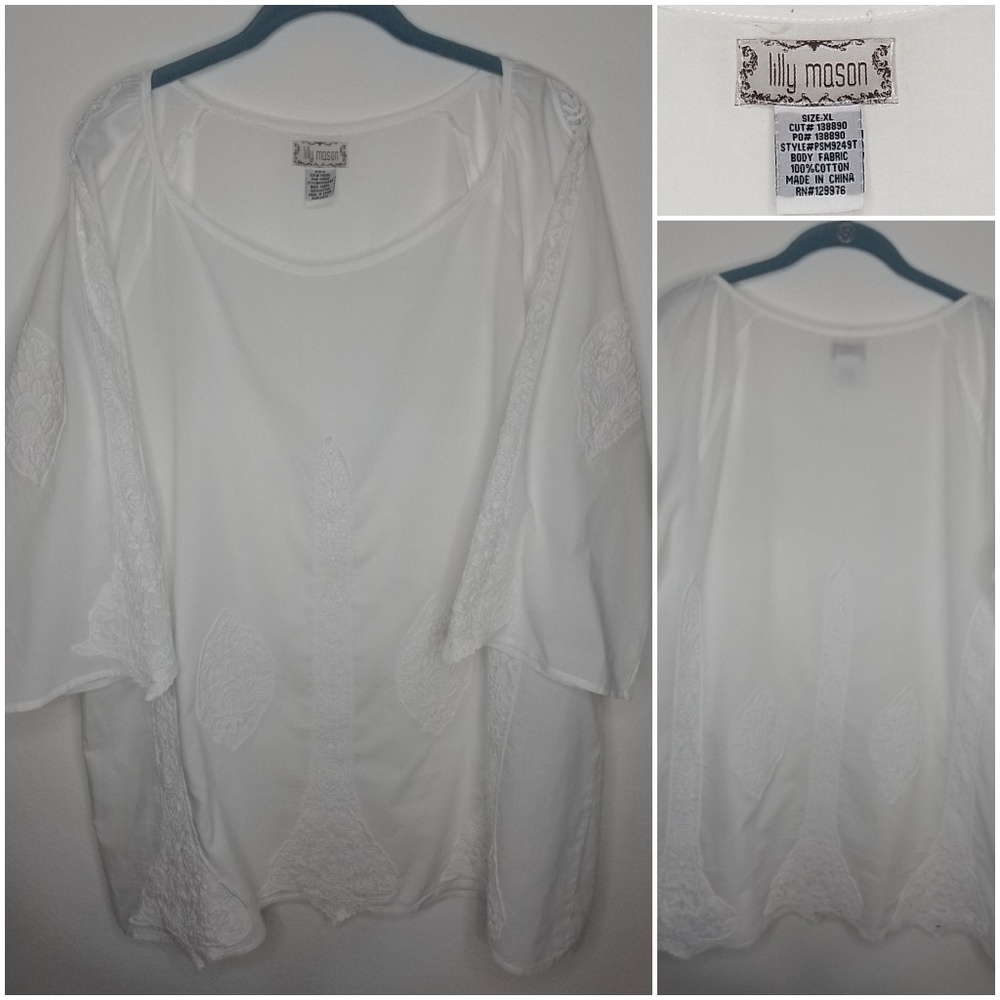 Lilly Mason White Cotton Boho Tunic Crochet Lace